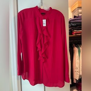 ANN TAYLOR. LARGE. RED RUFFLE BLOUSE